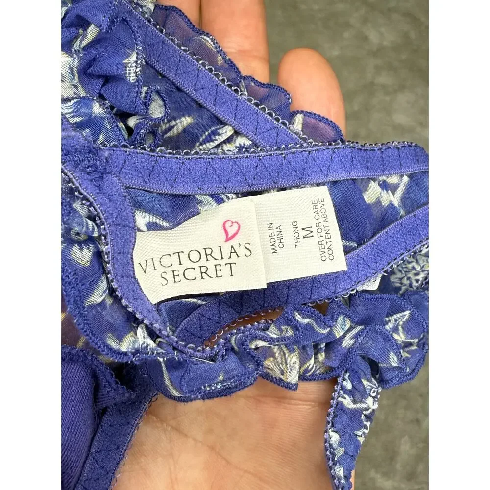 Victoria’s Secret Blue Floral Chiffon Ruffle Thong M Vintage 1998